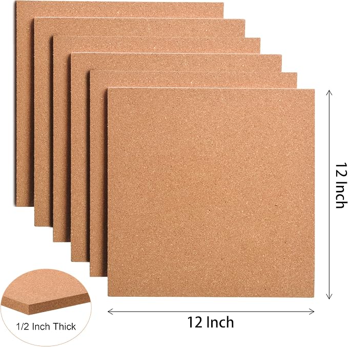 SUNGIFT Cork Board Tiles 12"x12" - 1/2 Inch Thick, 12 Pack | Self-Adhesive Square Bulletin Boards with 100 Push Pins for Photo Walls, Office Notes and Dorm Decor