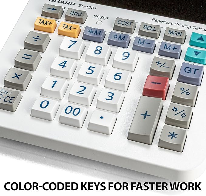 Sharp El-1501 Compact Cordless Paperless Large 12-Digit Display Desktop Printing Calculator That Utilizes Printing Calculator Logic