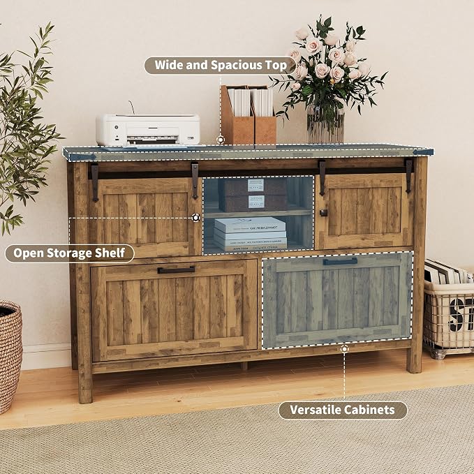 Farmhouse File Cabinet with Built-in Outlets, Rustic Brown | Filling Cabinet Printer Stand with 2 Large Drawers for Legal/ A4 /Letter Size, Home Office, Living Room, Entry Cabinet