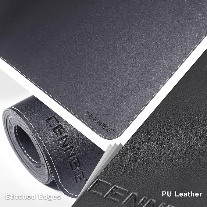 CENNBIE Leather Desk Mat, 51.2" x 16" Desk Pad for Full Desk (Black) | Premium Stitched Edges Resist Wear. Waterproof, Non-Slip & Easy To Clean. Protects Desk From Scratches. For Office & Home.