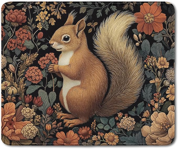 Vintage Moody Floral Squirrel Mouse Pad, Squirrel Lovers Gifts, Dark Cottagecore Forest Animal Mouse Pads Mousepad for Home Office Dorm Computers Laptop Supplies Desk Accessories, 9.5x7.9 Inch