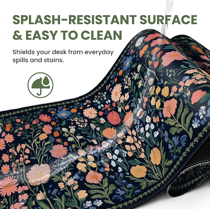 Aesthetic Desk Mat, Cute Whimsy Garden Desk Pad Protector for Work & Decor, 35.4" x 15.7", Pretty Non-Slip Extended Mouse Pad for Office or Home