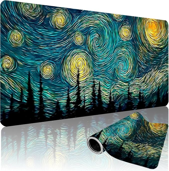 XXL Gaming Mouse Pad 35.4 x 15.7 Inch, Large Desk Mousepad | Mousepad with Starry Sky Design, Non-Slip Rubber Base, Water-Resistant Surface and Stitched Edges for Gaming, Office & Home