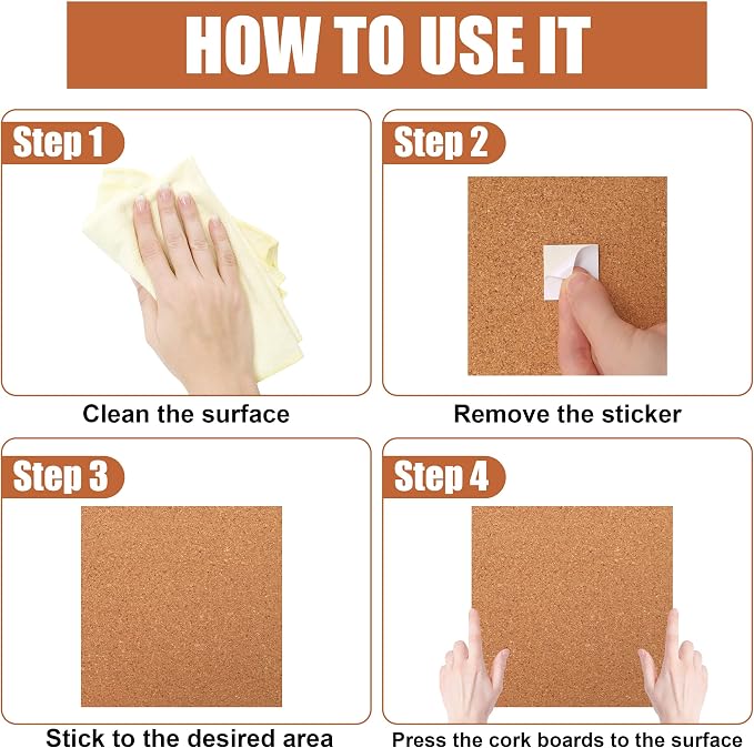 SUNGIFT Cork Board 12"x12" -12 Pack Square Decorative Cork Tiles 1/4" Thick | Bulletin Boards with 100 PCS Push Pins, Double-sided Adhesive Corkboards Tiles For Wall Office