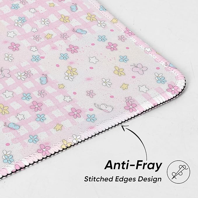 Premium Stitched Mouse Pad 10.2 x 8.3 in | Smooth, Washable Desk Mat with Non-Slip Base | Personalized Cute MousePads for Gaming,Work,Laptop, Computer, Office, Home (Pink Flowers)