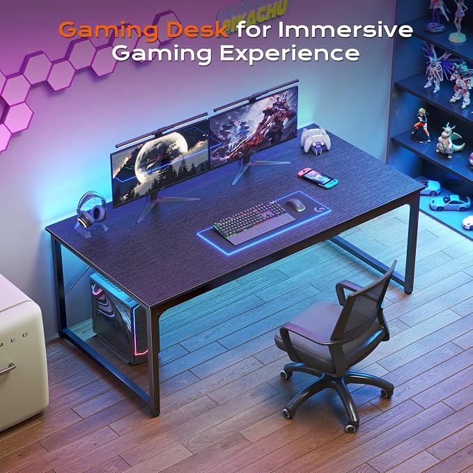 63 X 29.5 Inch Computer Desk with Deeper Desktop, Gaming Office Writing Work Desk for Home Office, Study, Bedroom, Work from Home, Metal Frame, Black