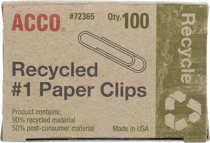 ACCO Recycled Paper Clips, 100/Box (72365) (Pack of 120)