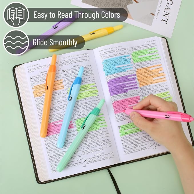 Mr. Pen- Retractable Highlighters, 6 Pack, Bright Colors | Chisel Tip Highlighter Marker Set, Click Highlighter Markers for Classroom, Journaling, Study Supplies