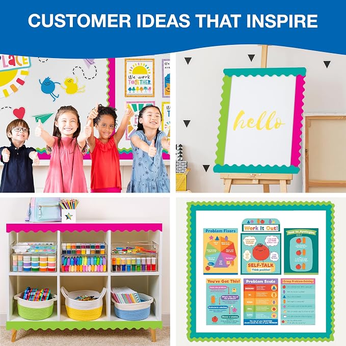 Carson Dellosa Colorful Bulletin Board Border Sets for Classrooms, 3 Pack | Lime Green, Pink, Teal Bright Classroom Décor, Teacher Supply, School, Office Cork or Whiteboard, Wall, Locker