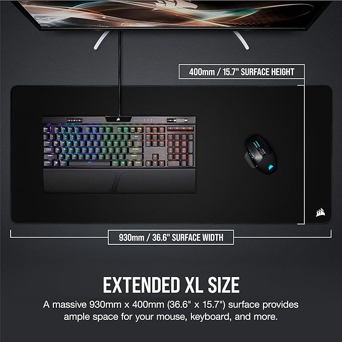 Corsair MM350 PRO Extended XL Premium Spill-Proof Cloth Gaming Mouse Pad – 36.6” Width x 15.7” Height Surface – Black,(Pack of 10)