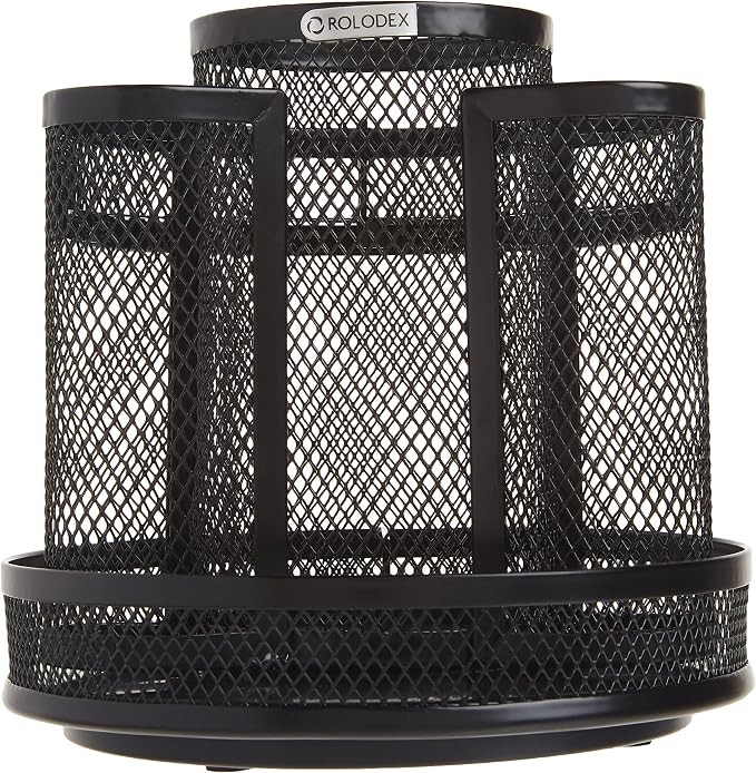Rolodex Desk Organizer Rotating Office Supply Caddy Mesh Black (6.5" x 6.5" x 6.25") (Pack of 8)