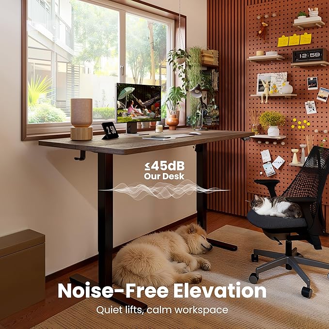 ErGear Height Adjustable Electric Standing Desk, 48 x 24 Inches Sit Stand up Desk, Memory Computer Home Office Desk, Dark Walnut