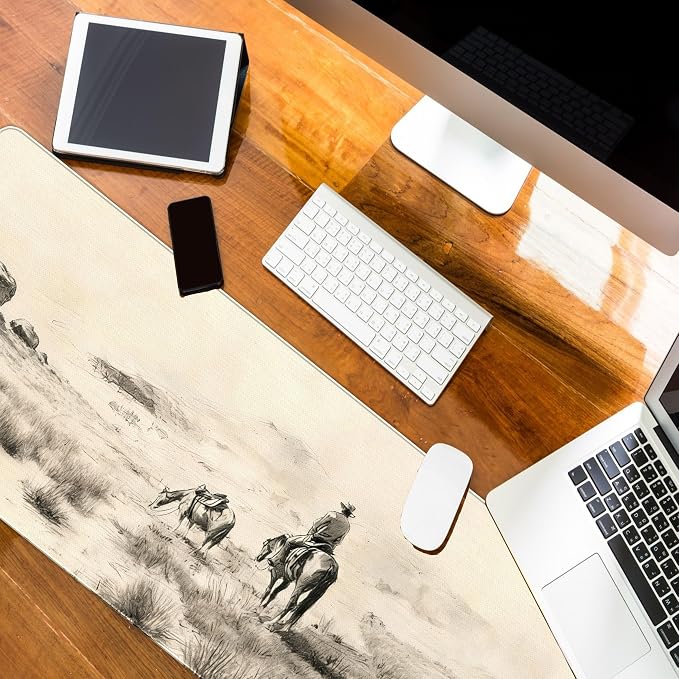 Horse Western Desk Mat, Vintage Desk Accessories Mouse Pad 31.5x11.8 | Western Desk Accessories, Vintage Cowboys Desk Pad Large, Retro Wild West Art Mouse Pad for Laptop, Western Gifts