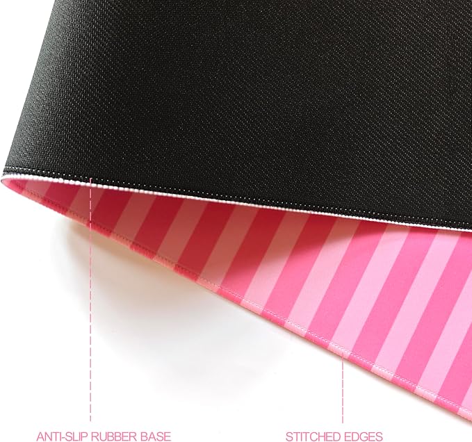 Pink Striped Desk Mat Cute Pastel XXL Large Gaming Mouse Pad Desk Pad Kawaii Cozy Aesthetic Keyboard Laptop Computer Mat Home Office Decor for Women