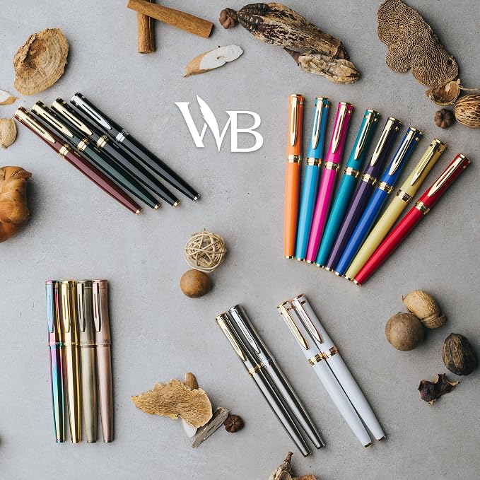 Wordsworth & Black Luxury Fountain Pen Set for Writing, Bent Nib, Blue | Gift for Men & Women, Brass Body, German Iridium, Calligraphy, Converter + 24 Ink Cartridges, Refillable, Leak-Free