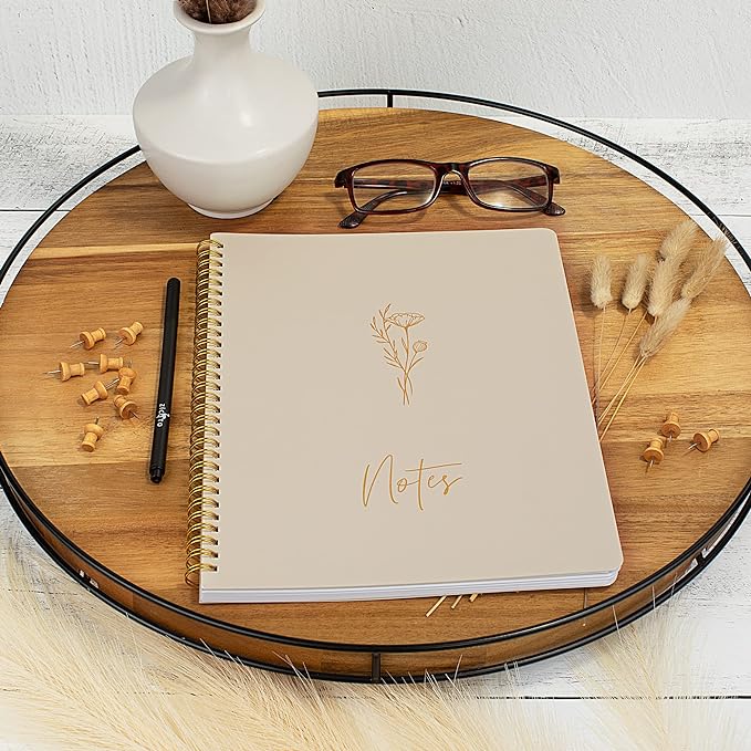 ZICOTO Aesthetic Spiral Notebook Journal For Women - Cute Beige 10.5 x 8.5 College Ruled To Do List Notepad With Large Pockets - Perfect to Stay Organized and Boost Productivity at Work or School
