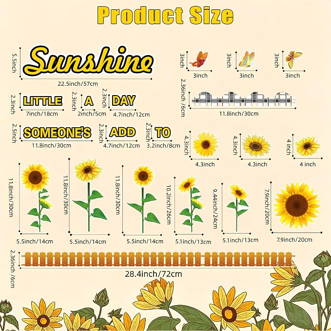 Summer Sunflower Bulletin Board Decorations Classroom Bulletin Board Border Motivational Cutouts with Butterflies & Fences – Classroom Cardstock Decor for Classroom Bulletin Board Border
