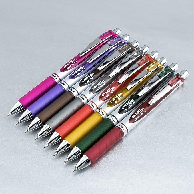 Pentel EnerGel RTX Retractable Liquid Gel Ink Pen, (0.7mm) Medium line, Burgundy Ink, Box of 12 Pens (BL77-BG)