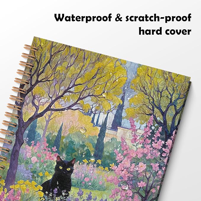 Garden Floral Black Cat Spiral Notebook, Black Cat Gifts Journal, Cats Lovers Mom Lady Gifts Journal Notebook, 5.5x8.3 Inch