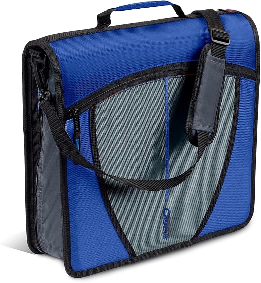 Case-it Mighty Zip Tab School Zipper Binder | 3-Inch O-Rings, 600-Sheet Capacity, 5-Subject Expanding File Folder, Multiple Pockets & Storage Organizer, Shoulder Strap | D-146 Blue