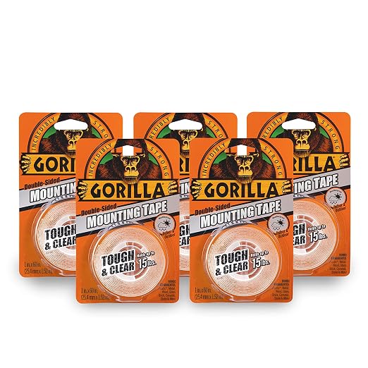 Gorilla Tough & Clear; Double Sided Mounting Tape; Weatherproof; 1" x 60"; Clear; (Pack of 5)