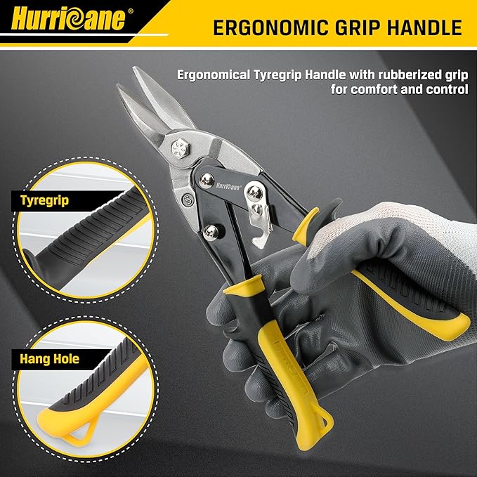 HURRICANE 10 Inch Aviation Tin Snips, Straight Cut Shears for Sheet Metal, Aluminum, Gutter & DIY Projects, Regular Straight Cutting Sheet Metal Cutter