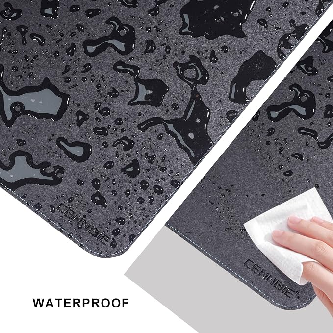 CENNBIE 35.5" x 23.6" Leather Desk Mat,Computer Mouse Pad (Black) | Premium stitched edges resist wear. Easy to clean. Protects desk from spills, stains ,scratches. Smooth glide. Office & home.