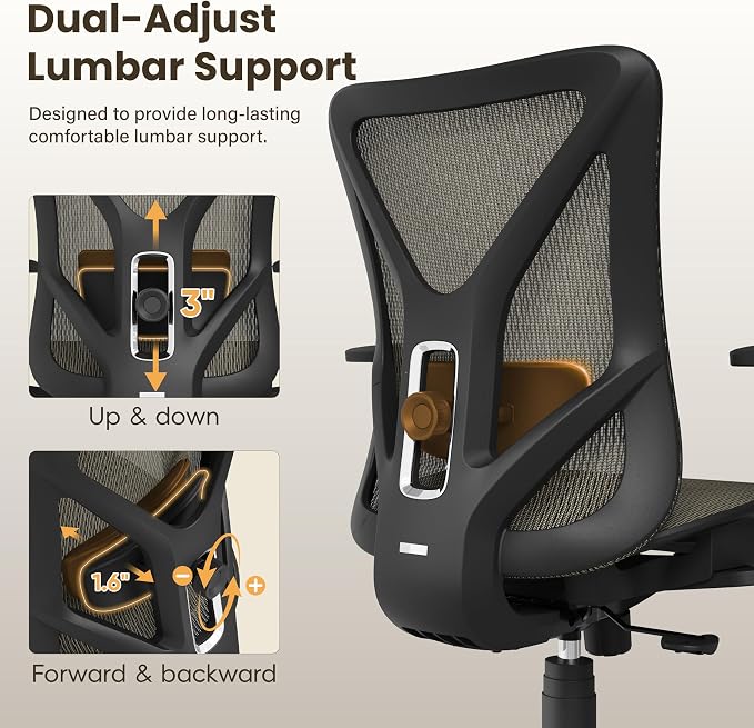 Ergonomic Office Chair, Mesh Computer Desk Chairs with Adjustable Lumbar Support, 3D Armrests, Tilt Function, Comfy Wide Seat, Swivel Executive Work Task Chair for Company and Home