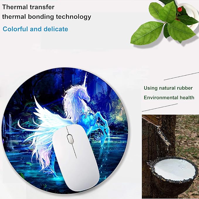 Round Unicorn Mouse Pad - Small Computer Mousepad for Wireless Mouse, Non-Slip Rubber With Personalized Custom Design