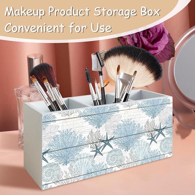 Beach Gifts for Women Men, Coastal Pen Holder for Home Office Desk, Beach Office Decor, Coastal Makeup Brush Toothbrush Holder Organizer for Bathroom Desk Accessories