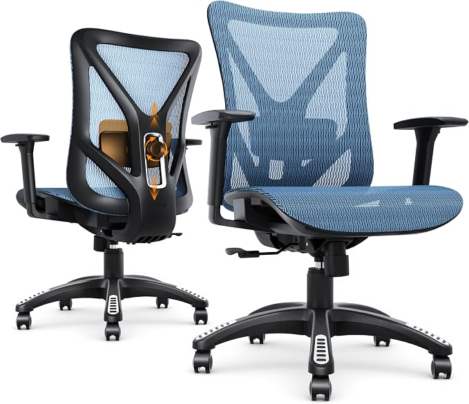 Ergonomic Office Chair, Mesh Computer Desk Chairs with Adjustable Lumbar Support, 3D Armrests, Tilt Function, Comfy Wide Seat, Swivel Executive Work Task Chair for Company and Home