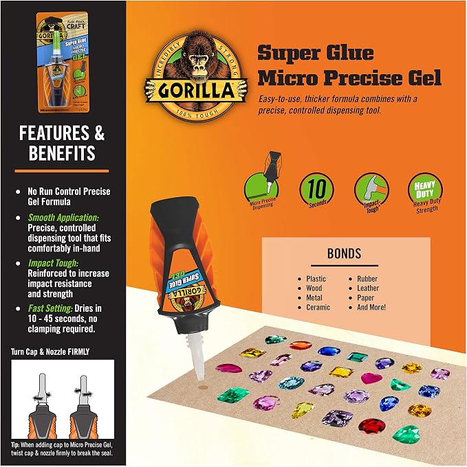Gorilla Micro Precise Super Glue Gel, 5.5 Gram, Clear, (Pack of 1)