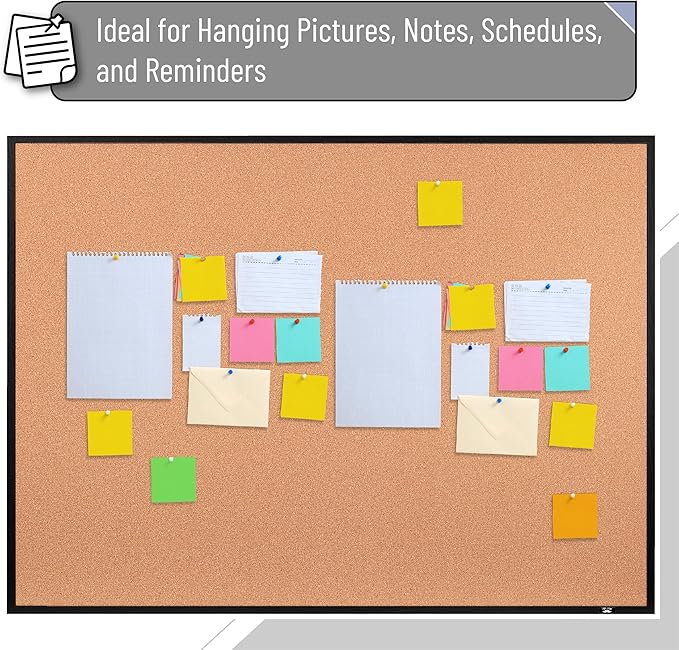 Mr. Pen- Cork Notice Board, 36 X 24 Inches, Cork Bulletin Board for Walls, Pin Boards, Framed Corkboard, Decorative Hanging Pin Boards, Perfect for Office & Home Decor
