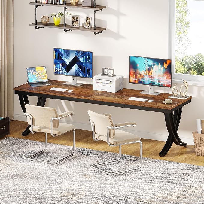 Tribesigns 2 Person Office Computer Desk, 78.7-Inch Extra Long Desk, Large Double Desk for Two People, Workstation Work Desk for Home Office with Stylish Legs (Brown)