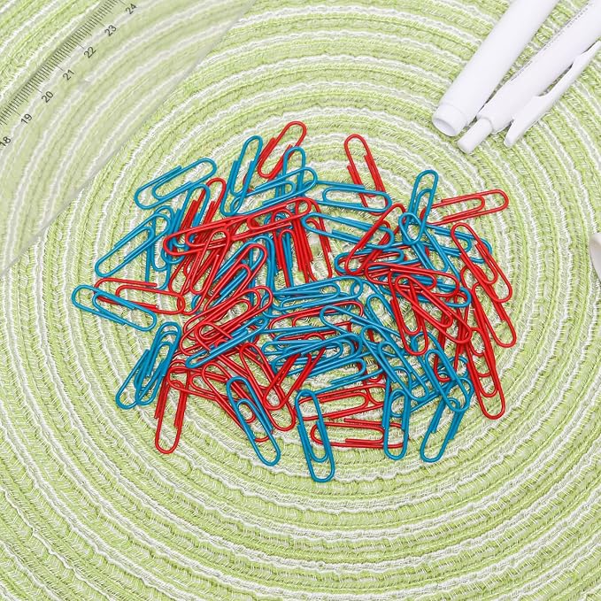 100 Pcs Red and Dark Green Paper Clips, 1.1 Inch (28mm) Colorful Paperclips | Vinyl Coated, Colored Paper Clips, Rust Proof, for Office, School, DIY, Bookmarks and Document Organization