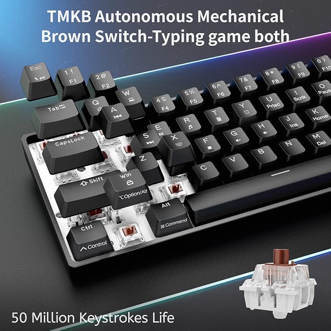 DIERYA 60% Mechanical Keyboard, DK61se Wired Gaming Keyboard with Brown Switches, LED Backlit Ultra-Compact 61 Keys Mini Office Keyboard for Windows Laptop PC Gamer Typist（Black）