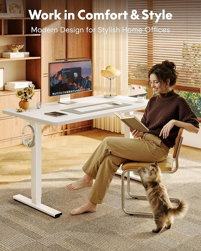FLEXISPOT EN1 One-Piece Standing Desk, 40"x24" Seamless Desktop Electric Height Adjustable for Home Office, Study Rooms & Multi-Device Workstations, White(White Frame)
