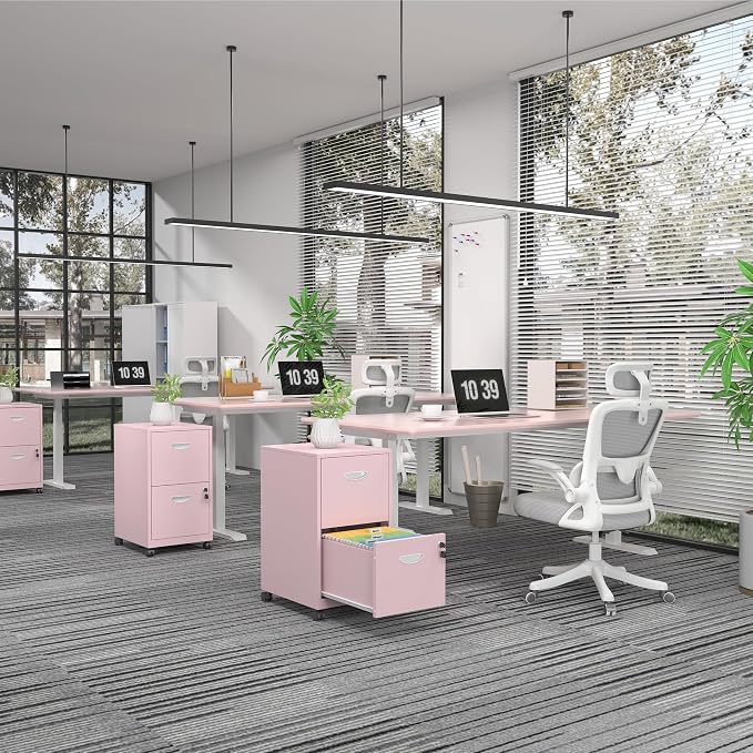 SteeLoong 2 Drawer File Cabinet,Metal Mobile File Cabinet with Lock Pink | Filing Cabinet with Wheel,Vertical File Cabinet for Home Office,Under Desk Rolling File Cabinets for Hanging Letter/A4