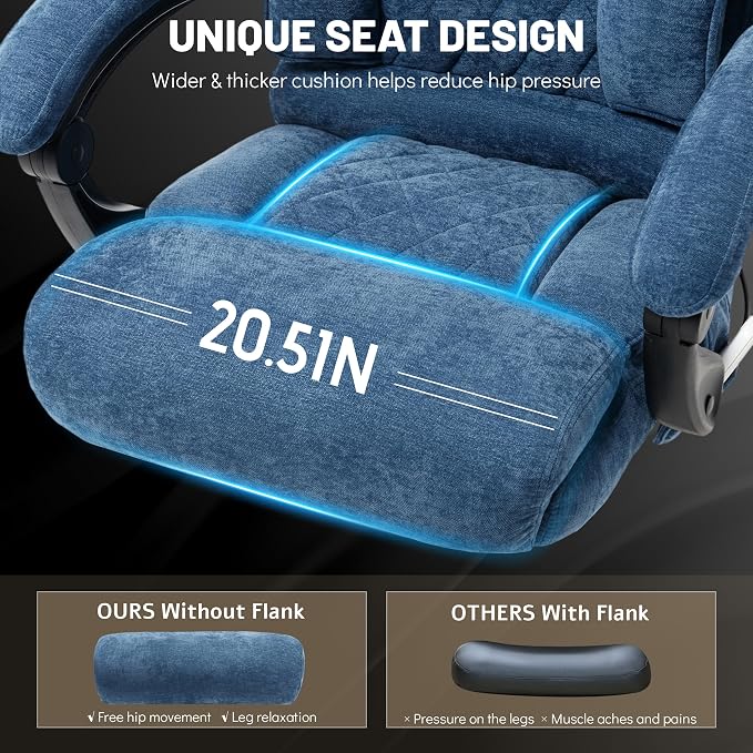 Massage Office Chair with Foot Rest,6 Points Vibration & Heat Executive Office Chairs for Heavy People,500LBS Big and Tall Office Chair,Ergonomic Reclining Desk Chair,Dual-Use Pillow,Home Office,Blue