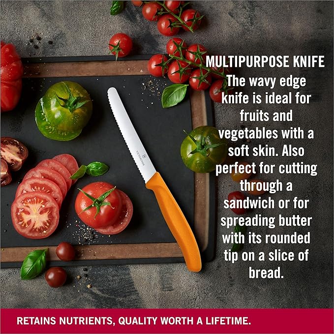 Victorinox VIC-6.7836.L119 Swiss Classic Utility - Colored 4½" Serrated Round Blade ¾" width at handle Orange, Multicolor