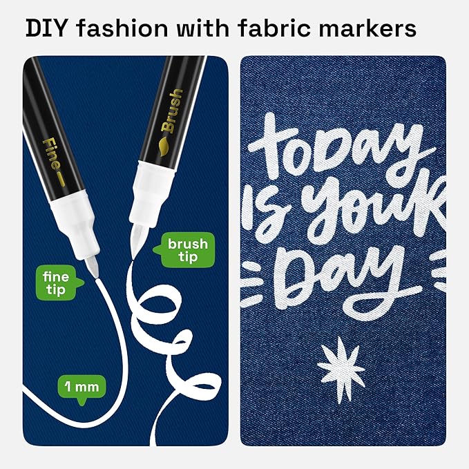 ARTISTRO 2 White Dual-Tip Fabric Markers - Fabric Decorating Kit - Permanent for Clothes - Acrylic Paint Pens for Sneakers, Bags, Shoes, Textile, Canvas, Sewing, Craft, DIY - Brush and Fine Tip