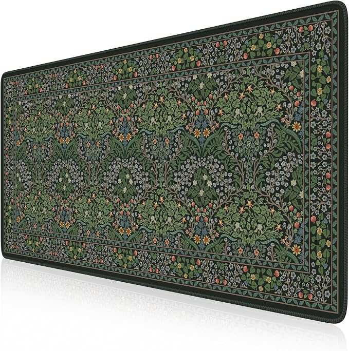iCasso Retro Mouse Pad, Desk Pad Mat, Full Desk Large Mousepad, Green | 35.4x15.7in Anti-Slip Smooth Surface XXL Computer Pad with Stitched Edges for Home Office Organizer