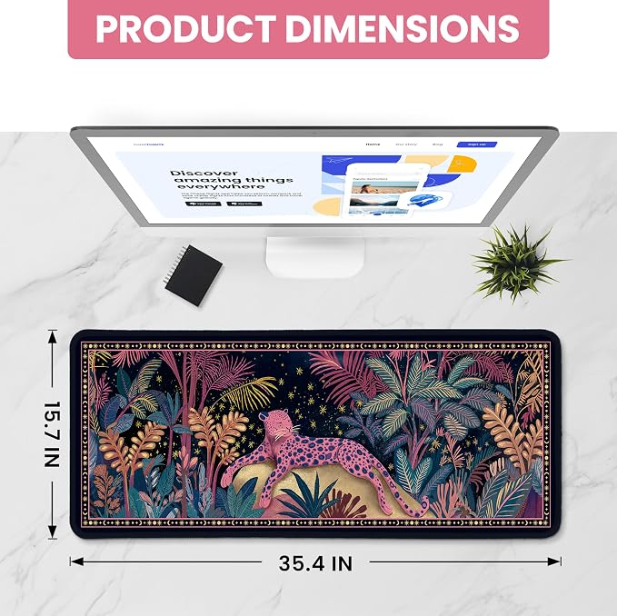 Aesthetic Desk Mat, Cute Midnight Jungle Desk Pad Protector for Work & Decor, 35.4" x 15.7", Pretty Non-Slip Extended Mouse Pad for Office or Home