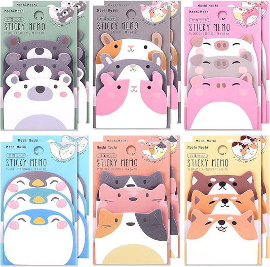 Cute Sticky Notes, 12 Pack 540 Sheets Kawaii Cartoon Animal Sticky Notes, Mini Cartoon Notes Animals Shape Markers Flags Self-Stick Memo Pads for School Home Office