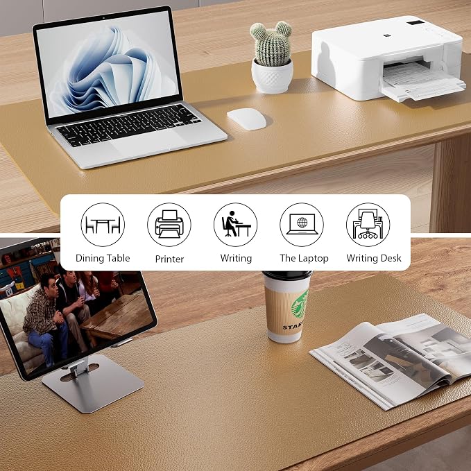 Aothia Faux Leather Desk Mat, Waterproof Desk Pad (Khaki, 23.6" x 13.7") | One large surface for your keyboard, laptop and mouse, reducing desktop clutter without a separate mouse pad