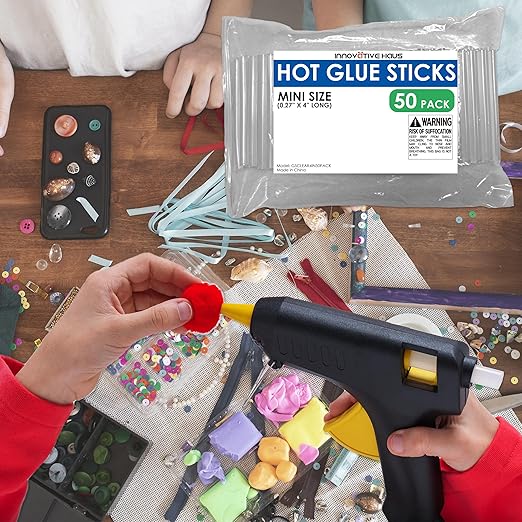 Innovative Haus Mini Hot Glue Sticks (50 Pack) - Fits Mini Glue Guns, 4" x 0.27" - Craft, Bond, Create on Wood, Metal, Glass and More - Transparent, Strong and Quick-Drying
