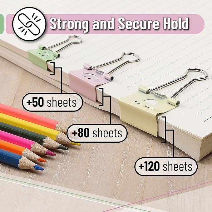 Mr. Pen- Cute Binder Clips, 80 pcs, Assorted Sizes | Smiley Binder Paper Clips, Bulk Paper Clamps for Office Supplies, Home, School, Business, Document Organizing