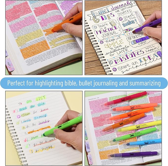 Mr. Pen No Bleed Gel Highlighter, Bible Highlighters, Assorted Colors, Pack of 8