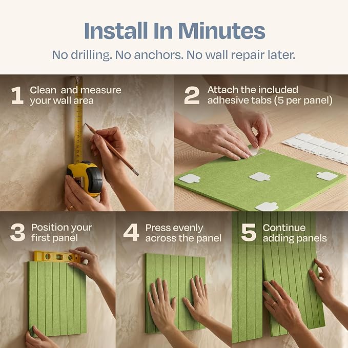 X-Large Cork Board Alternative 12-Pack Felt Bulletin Board Thick and Decorative Pin Board for Home Office Walls 47.24 x 35.43 Inches with 72 Adhesive Tabs - [Gin Green]