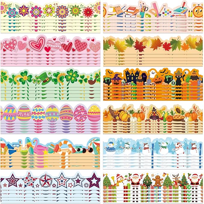 Geyee 360 Pcs Easter Bulletin Board Borders St. Patrick's Holiday Decorations Summer Spring Classroom Borders Bulletin Board Trim for Classroom School, 12 Design(Novel)